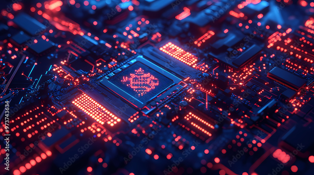 Computer ship macro photo, electronic chip, motherboard part, abstract ai generative illustration. Quantum Computer. Illustration Computer ship macro photo, electronic chip, motherboard part, abstract ai generative illustration. Quantum Computer. Illustration