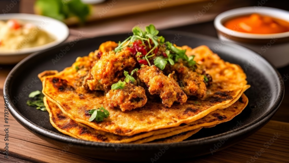 Deliciously spiced meat on a bed of crispy tortillas Deliciously spiced meat on a bed of crispy tortillas