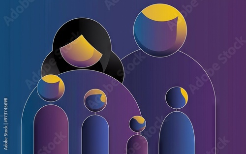 Family circle abstract. Abstract illustration depicting a family with a mother, father, and children. The design represents unity, protection, and togetherness. photo