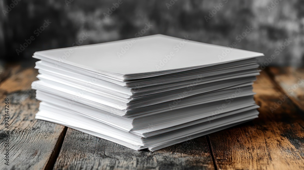A stack of blank papers on a wooden surface. A stack of blank papers on a wooden surface.