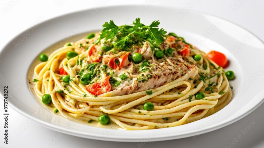 Delicious pasta dish with fresh vegetables and herbs Delicious pasta dish with fresh vegetables and herbs