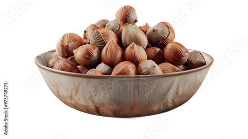 A bowl of shelled hazelnuts with a transparent background. photo