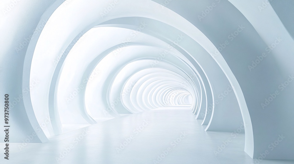 25. A futuristic 3D rendered white tunnel corridor, with an abstract interior of curved geometric frames, designed for trade show display backgrounds 25. A futuristic 3D rendered white tunnel corridor, with an abstract interior of curved geometric frames, designed for trade show display backgrounds