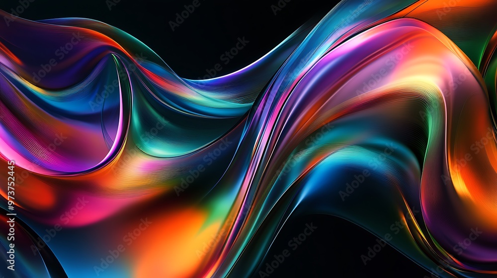 Fototapeta premium Colorful hues random fractal 3d digital waves on black background wallpaper illustration design