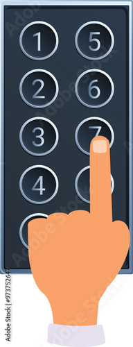 Businessman hand pushing seventh floor button on a modern elevator control panel