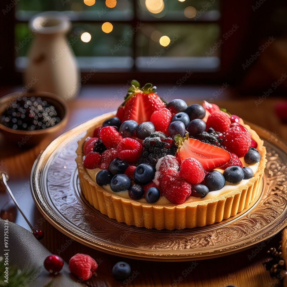 Decadent tartlet showcased in a vibrant, modern restaurant with stunning culinary presentation. Decadent tartlet showcased in a vibrant, modern restaurant with stunning culinary presentation.