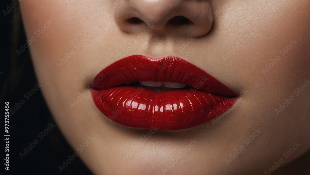 Obraz premium A woman with red lips and a red lip liner