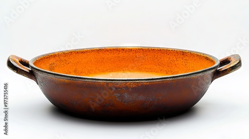 A brown bowl with two handles on a white background photo