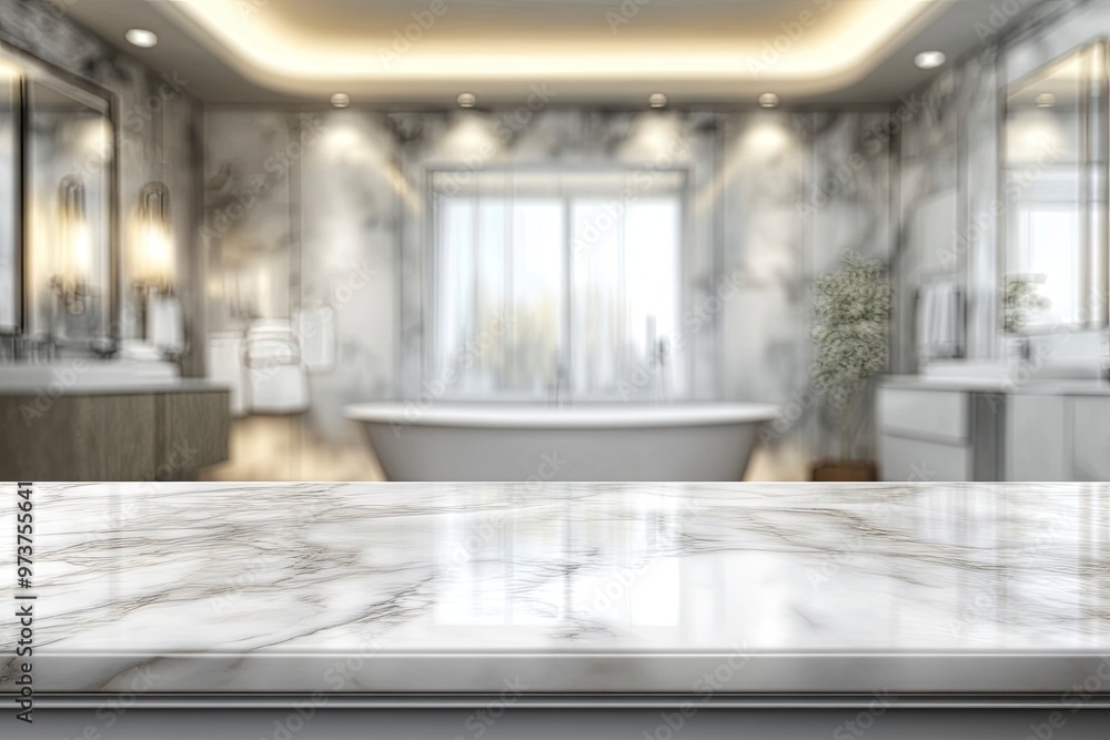 Empty marble top table with blurred bathroom interior Background. for product display , ai Empty marble top table with blurred bathroom interior Background. for product display , ai