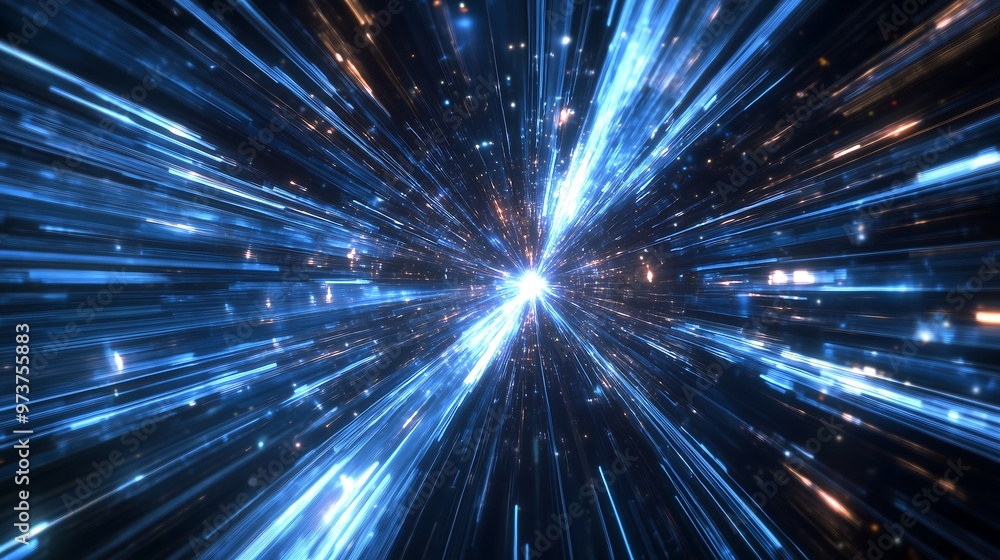 Bright burst of blue light with rays on black background, abstract shiny explosion of light Bright burst of blue light with rays on black background, abstract shiny explosion of light