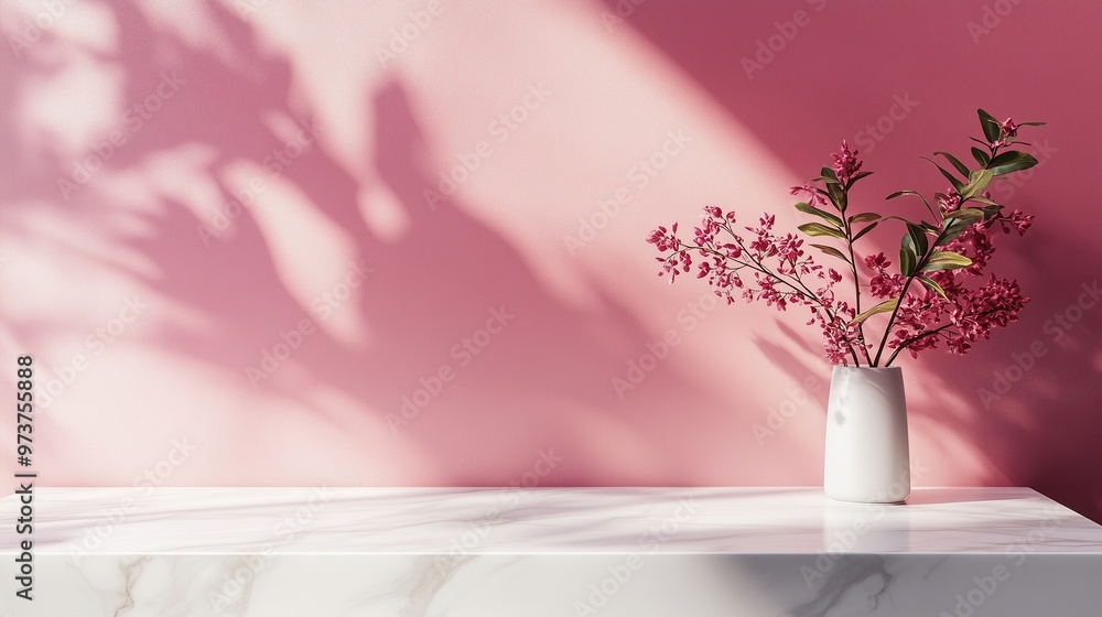 Table top white marble counter copy space cement wall with shadow sunlight from flower vas Table top white marble counter copy space cement wall with shadow sunlight from flower vas
