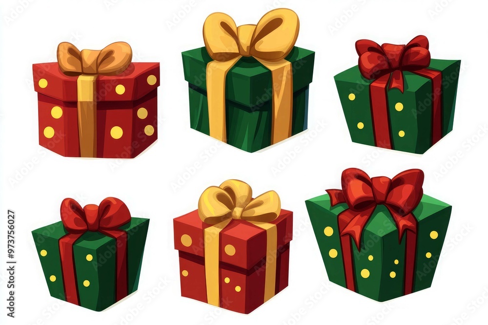 A collection of christmas presents including a vector illustration of a christmas gift box. A collection of christmas presents including a vector illustration of a christmas gift box.