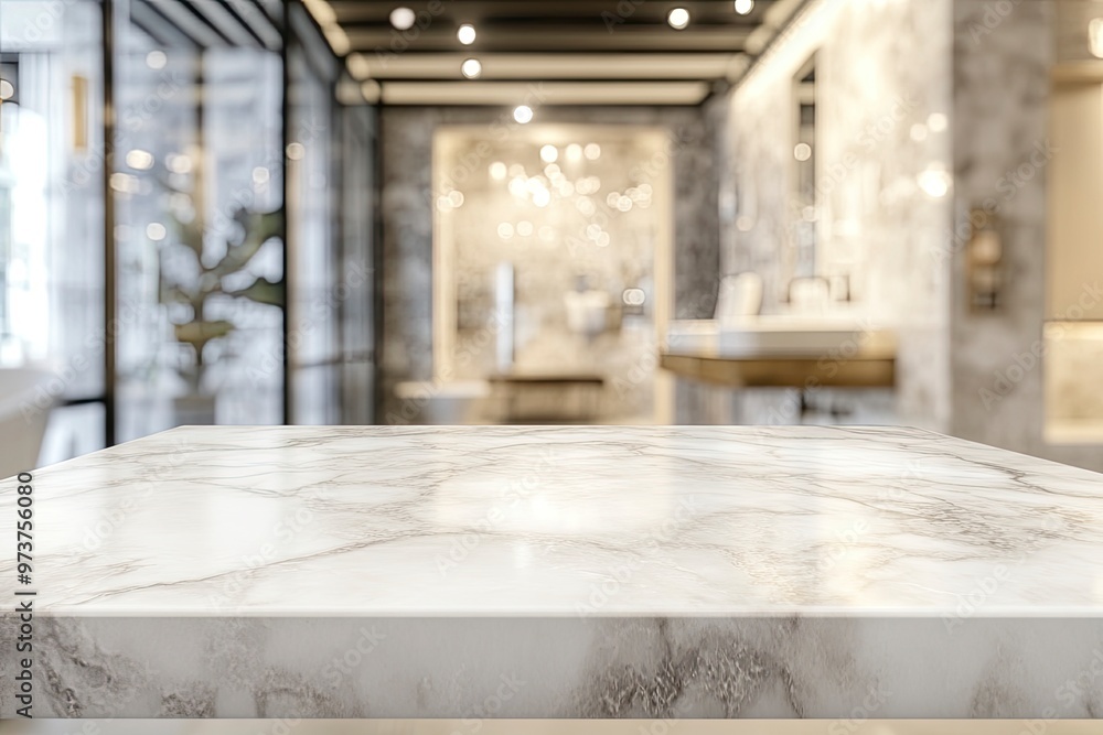 Empty marble top table with blurred bathroom interior Background. for product display , ai Empty marble top table with blurred bathroom interior Background. for product display , ai