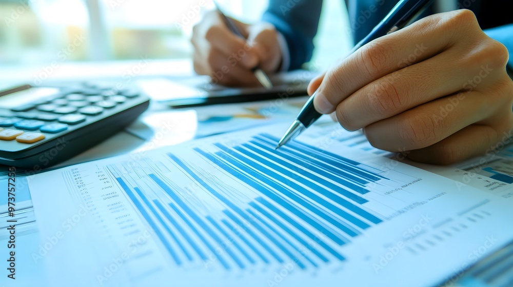 Close-up of a Hand Analyzing a Financial Graph with a Pen Close-up of a Hand Analyzing a Financial Graph with a Pen