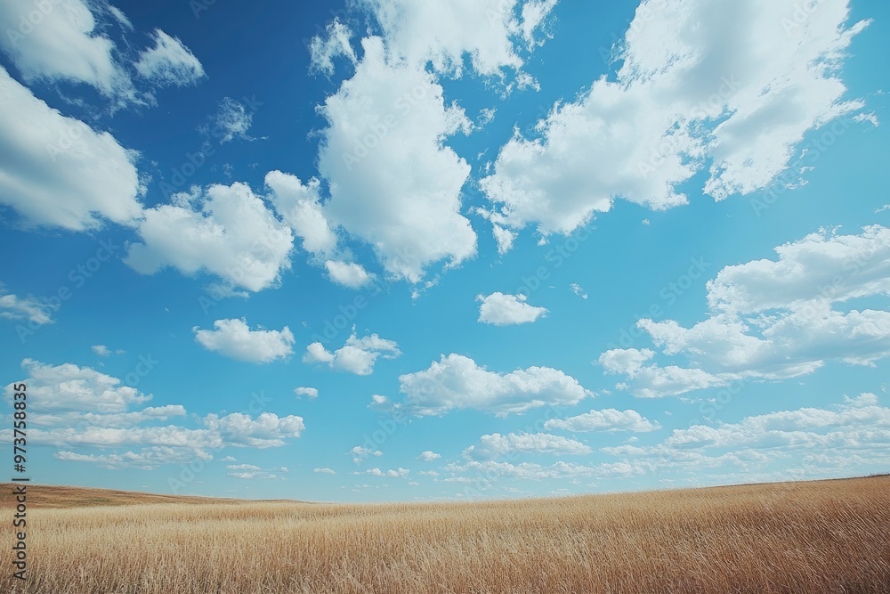 Fototapeta premium Blue sky and white clouds prairie, ai