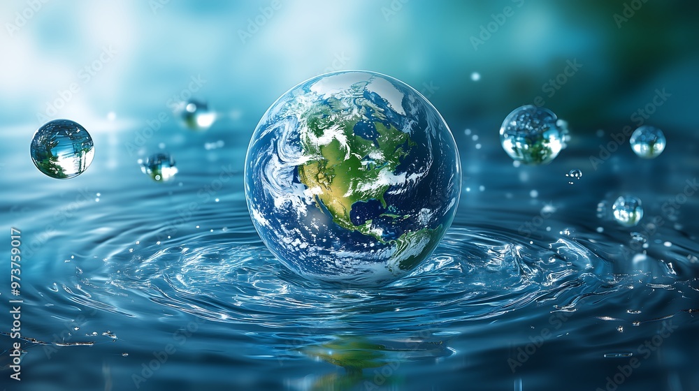 Minimal planet earth sphere covered in water, concept of environment, energy, water resources importance and ESG Minimal planet earth sphere covered in water, concept of environment, energy, water resources importance and ESG