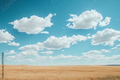 Blue sky and white clouds prairie, ai