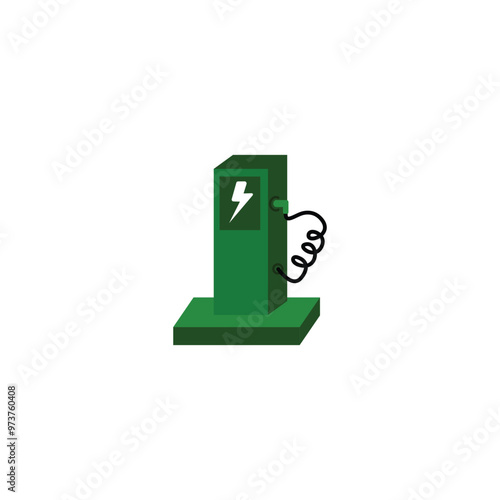 Electric car charging station icon in flat color style. Eco fuel station. isometric 3d multistore electric fuel filling station illustration element design