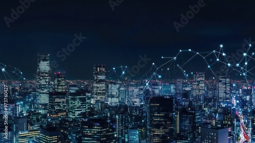 Wallpaper Mural Night Cityscape with Network Connections Torontodigital.ca