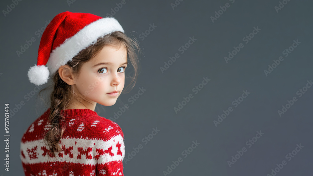 Canadian little girl in christmas wear with red santa claus hat isolated Canadian little girl in christmas wear with red santa claus hat isolated