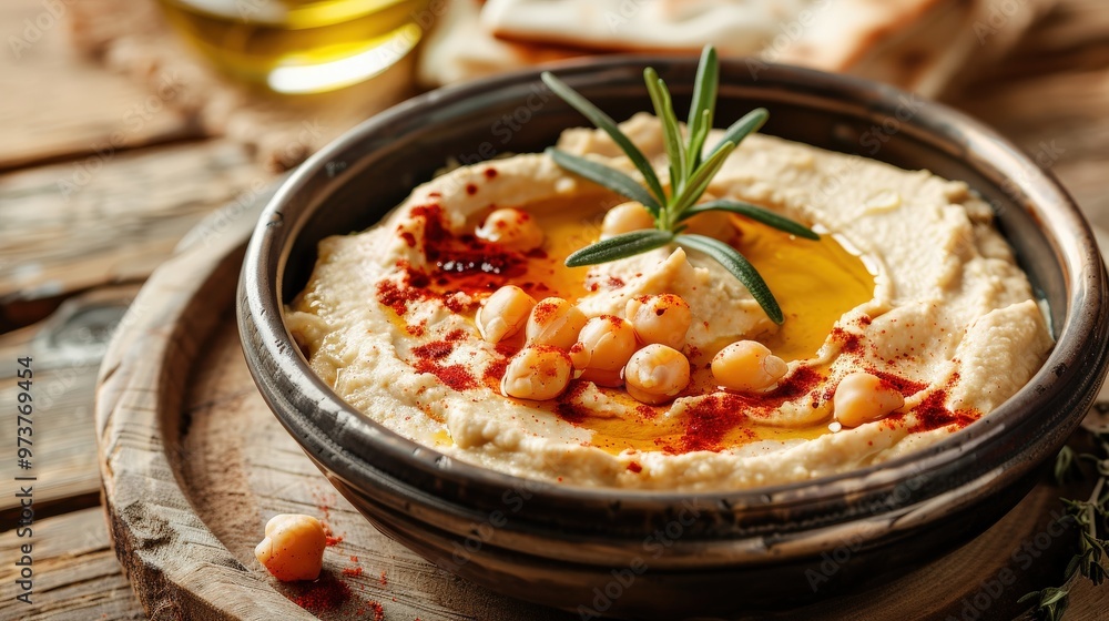 Authentic Mediterranean Hummus with Rosemary and Paprika Authentic Mediterranean Hummus with Rosemary and Paprika