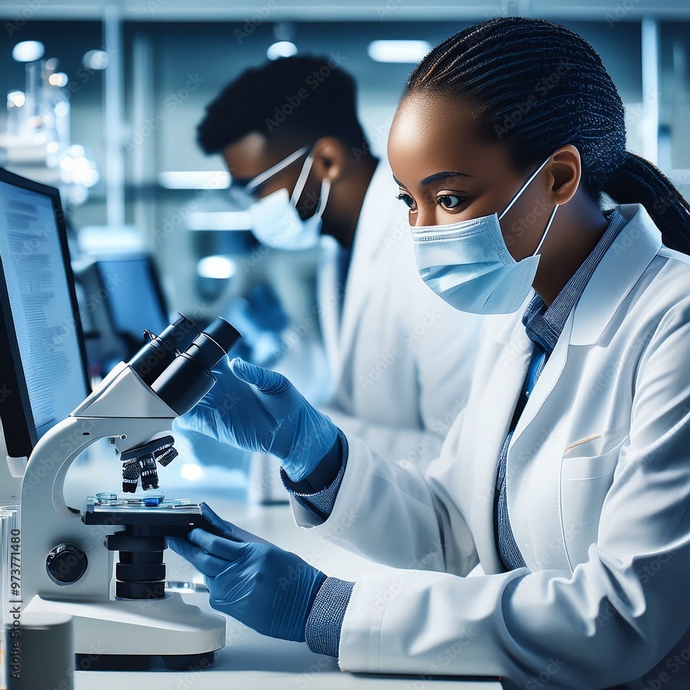 A visionary scientist in a modern biotech lab, immersed in research and development. Surrounded by advanced lab equipment, they explore groundbreaking innovations in genetic research and precision med A visionary scientist in a modern biotech lab, immersed in research and development. Surrounded by advanced lab equipment, they explore groundbreaking innovations in genetic research and precision med