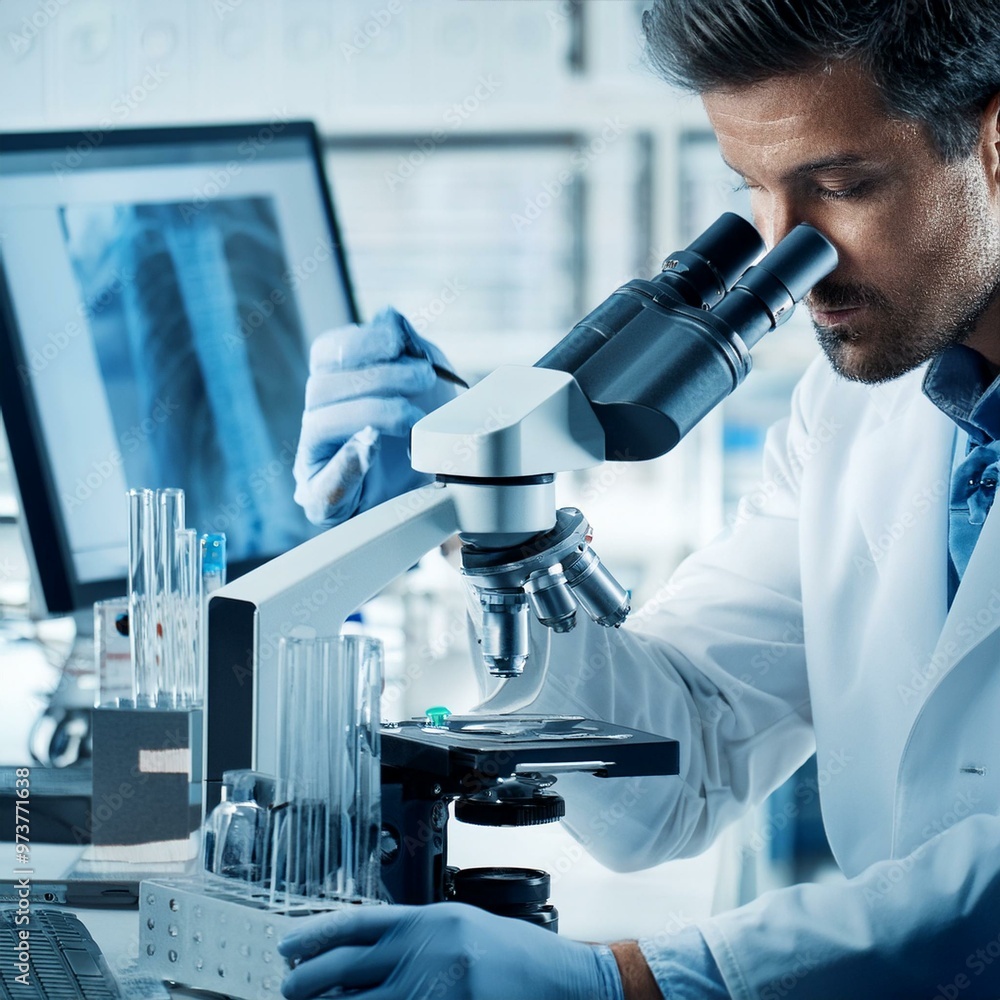 A scientist is poised in a modern biotech lab, immersed in groundbreaking research. Surrounded by cutting-edge technology, their dedication embodies the future of scientific innovation. A scientist is poised in a modern biotech lab, immersed in groundbreaking research. Surrounded by cutting-edge technology, their dedication embodies the future of scientific innovation.