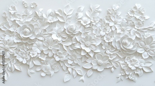 White D Floral Pattern Embossed Flowers Elegant Wall Decor