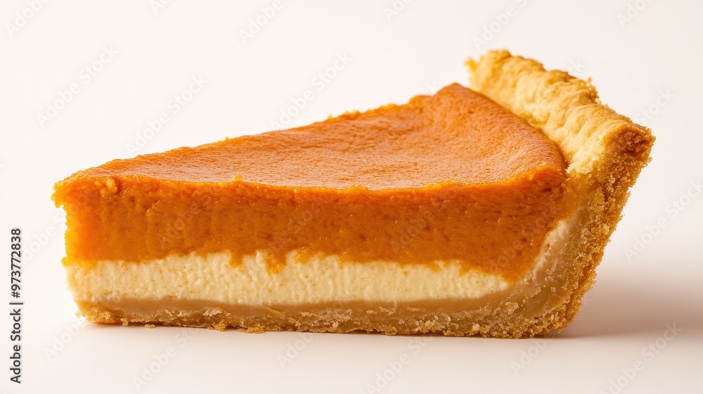 A slice of pumpkin pie with a white filling A slice of pumpkin pie with a white filling