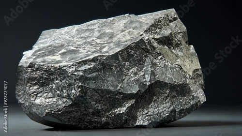 Exploring a majestic piece of raw mineral characterized by its unique crystalline structure and reflective surfaces photo