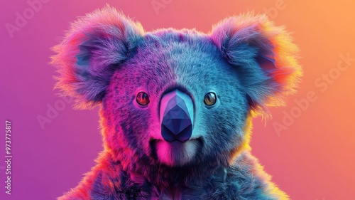 A koala in a stylized 3D illustration, with geometric and modern design elements, creating a sleek and vibrant look. photo