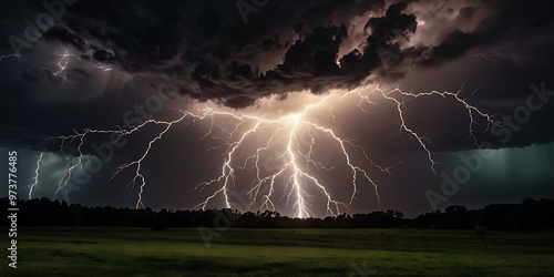 White lighting and storm in darkness shadow landscape bright 