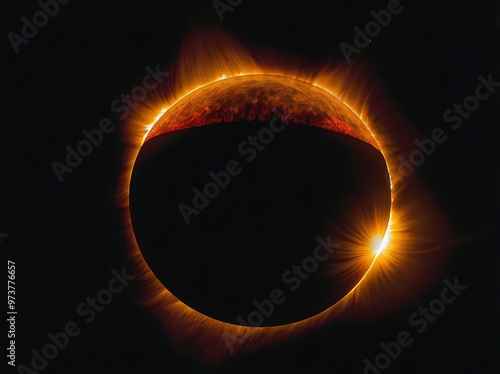 High quality image of yellow eclipse in the dark sky, space and astronomy concept, dark golden yellow red theme	