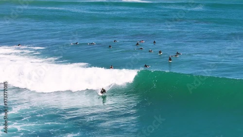 Aerial footage of a man surfing in New Zealand