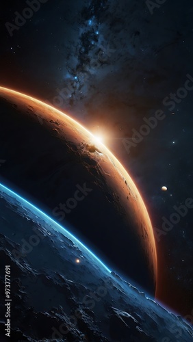 Space illustration abstract background dark fantasy view of planets in endless galaxy