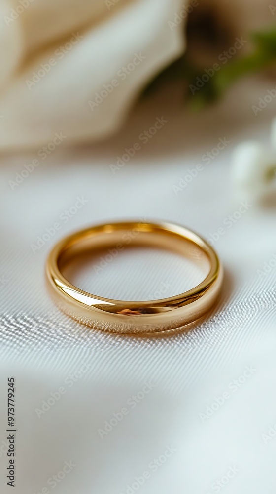 A gold wedding ring sitting on top of a white cloth A gold wedding ring sitting on top of a white cloth