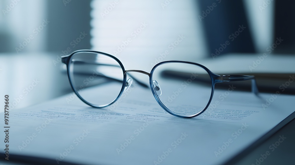 Blue-Framed Glasses Resting on a Sheet of Paper with Handwritten Notes Blue-Framed Glasses Resting on a Sheet of Paper with Handwritten Notes