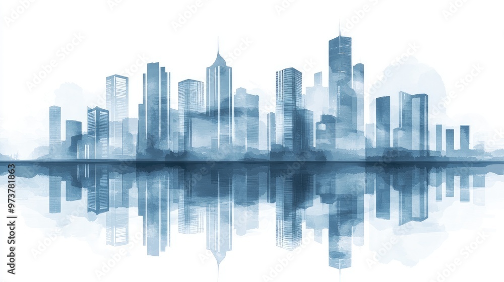 Fototapeta premium Minimalist Cityscape in Watercolor Style