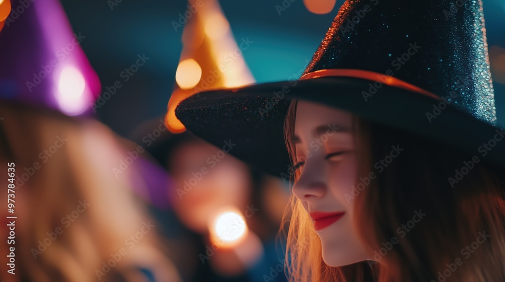 Witch smiling at Halloween party in festive atmosphere Witch smiling at Halloween party in festive atmosphere