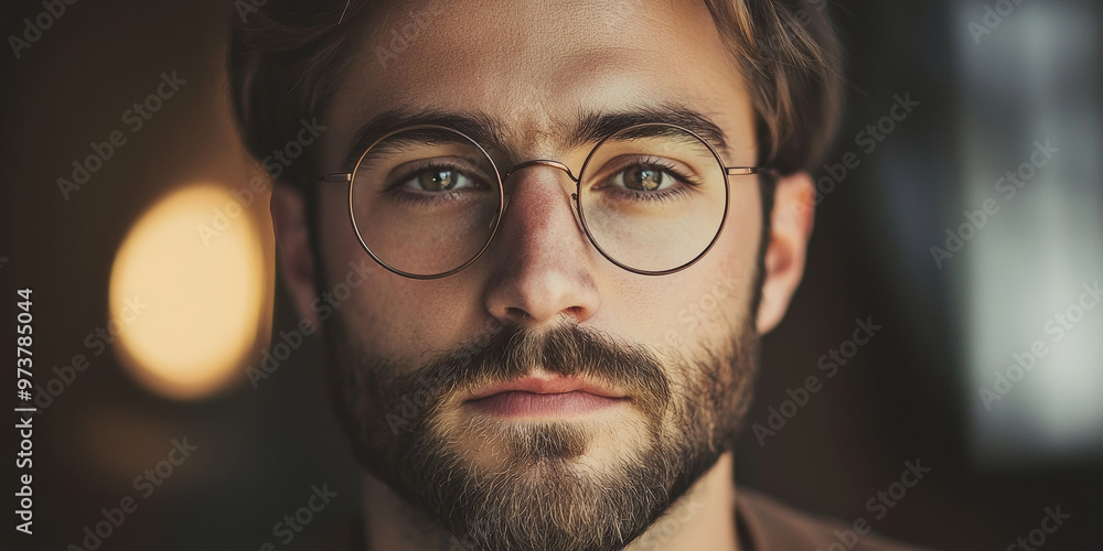 An attractive man with round glasses, generative AI An attractive man with round glasses, generative AI
