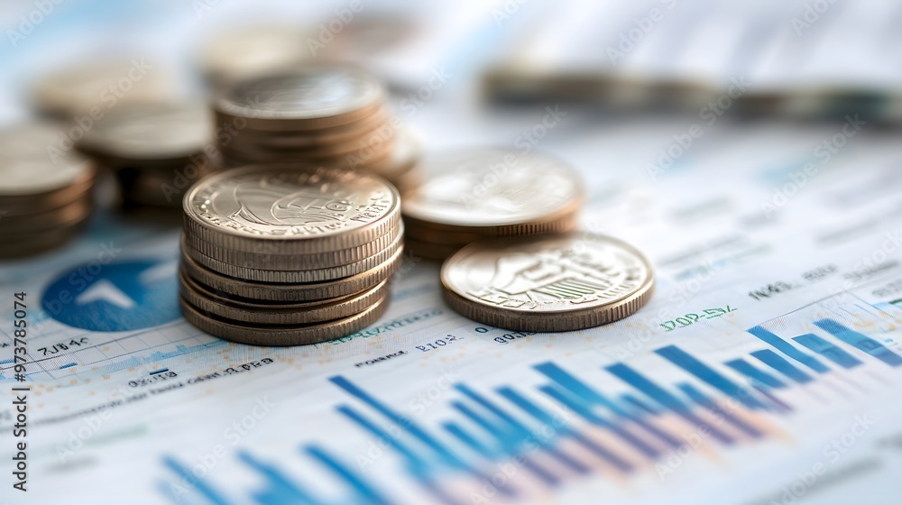 Stack of Coins on a Financial Chart Stack of Coins on a Financial Chart