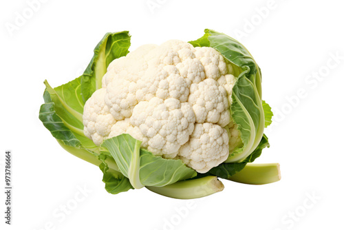 Fresh cauliflower head, dense inflorescence, isolated on white background.