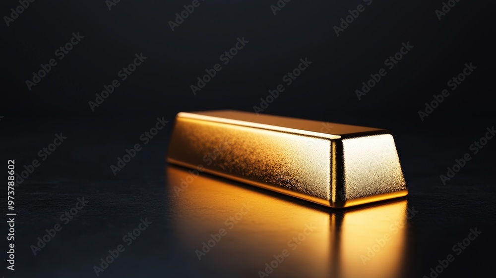A gold bar with a deep, reflective mirror finish on a black background A gold bar with a deep, reflective mirror finish on a black background