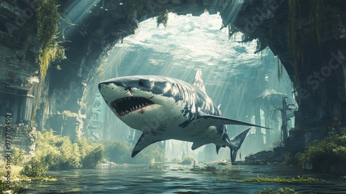 Wallpaper Mural A shark in a surreal environment, featuring imaginative and dreamlike elements for a fantastical scene. Torontodigital.ca