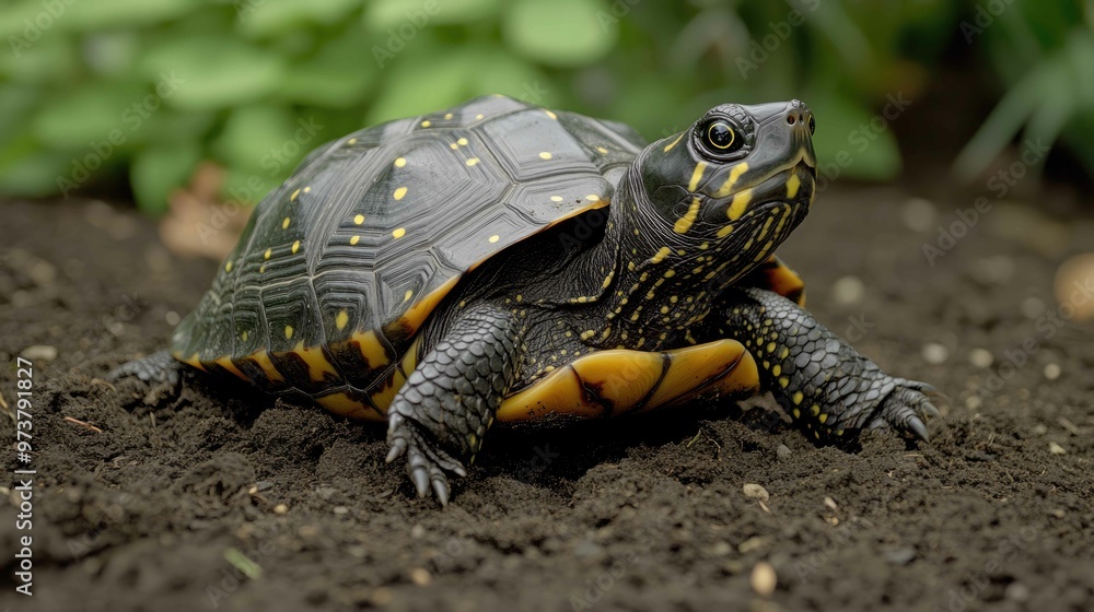 Obraz premium Garden Explorer - Pet Turtle Discovering Nature from Ground Level 