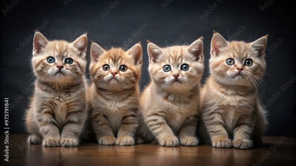 Adorable British kittens sitting on a dark background , cute, small, furry, kittens, British breed, adorable, pets Adorable British kittens sitting on a dark background , cute, small, furry, kittens, British breed, adorable, pets