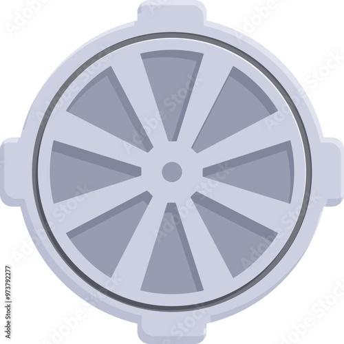 Round metal manhole cover with locking mechanism is protecting entrance to underground