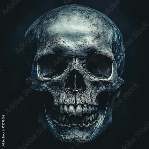 Dark and Dramatic Close-up of Skull, Illuminated by Striking Lighting