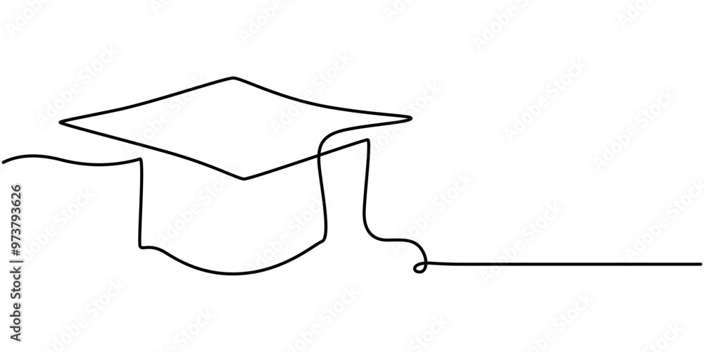 Continuous one line drawing of graduation cap isolated on white ...