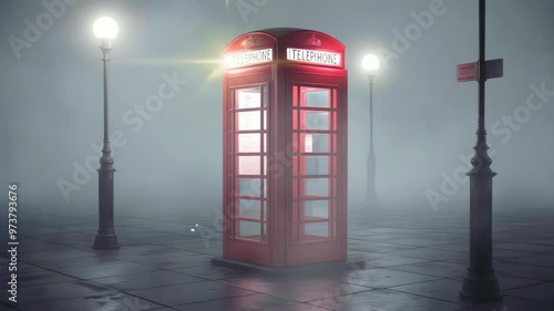 red phone box with foggy atmosphere, 4k video playing smoothly